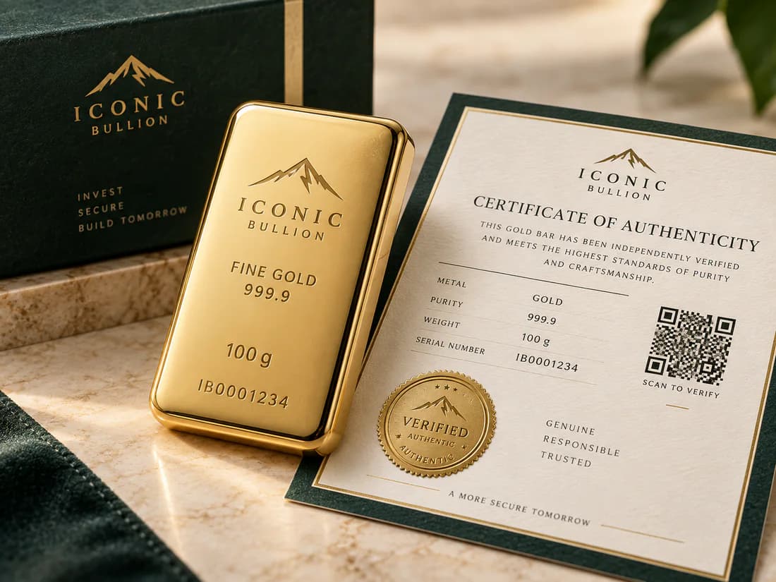 Iconic Bullion bar and certificate of authenticity