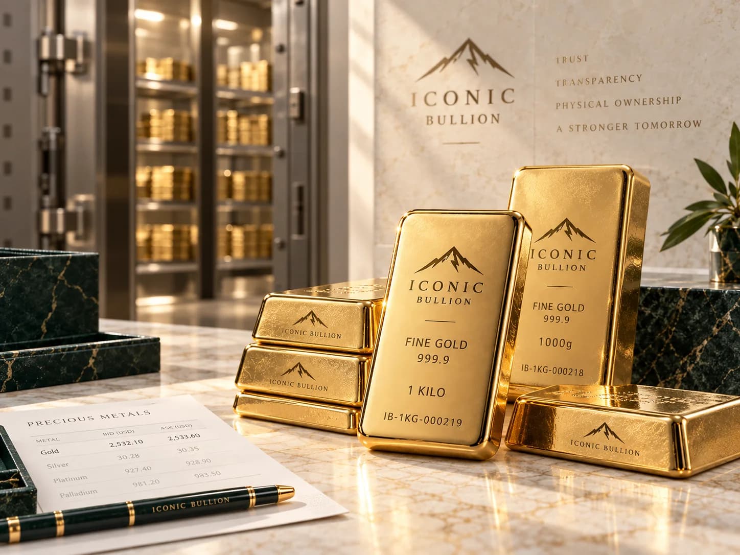 Investment-grade gold bullion arranged for professional precious-metals trading