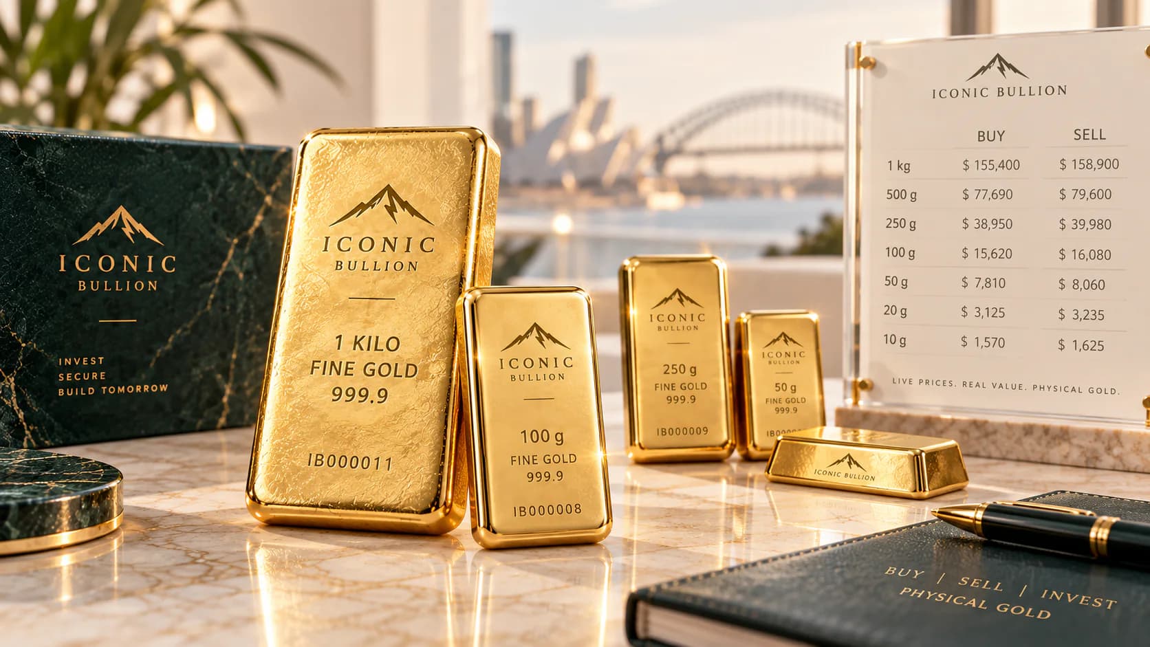 Iconic Bullion bars beside live pricing