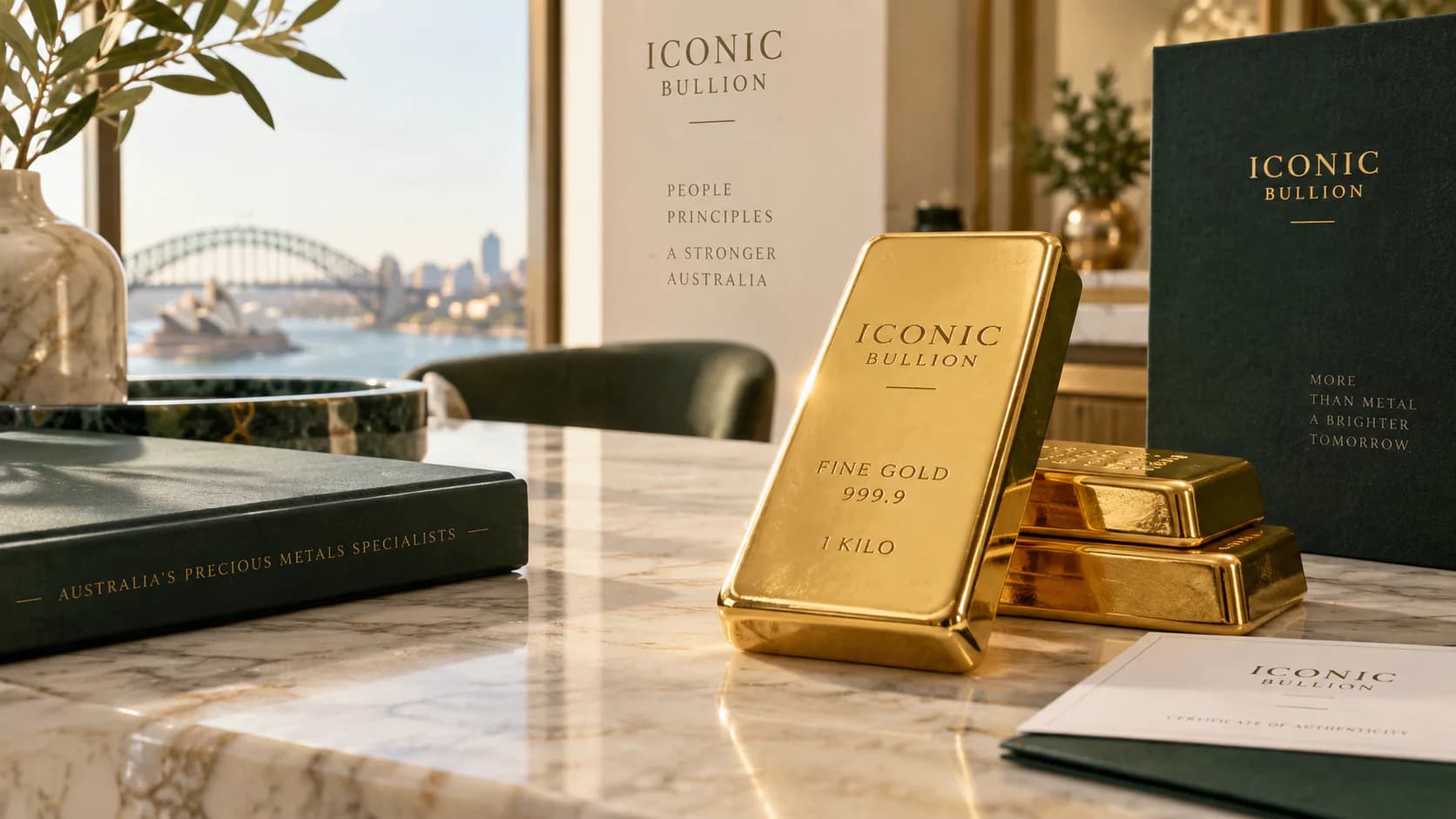 Iconic Bullion gold bars in an Australian showroom